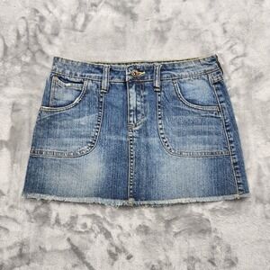 Vintage Mudd Skirt Women 3 Juniors Blue Denim Mini Raw Hem Stretch Casual Preppy